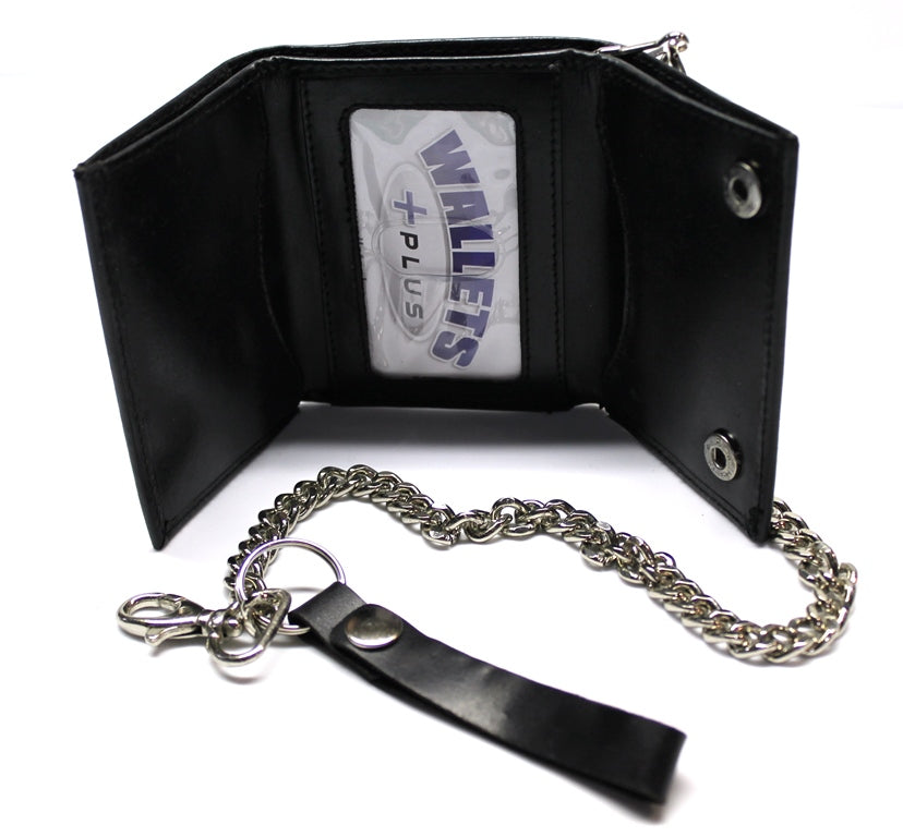 RAWHYD Biker Wallets for Men with Chain, Trifold Wallet, Black Leather  Wallet