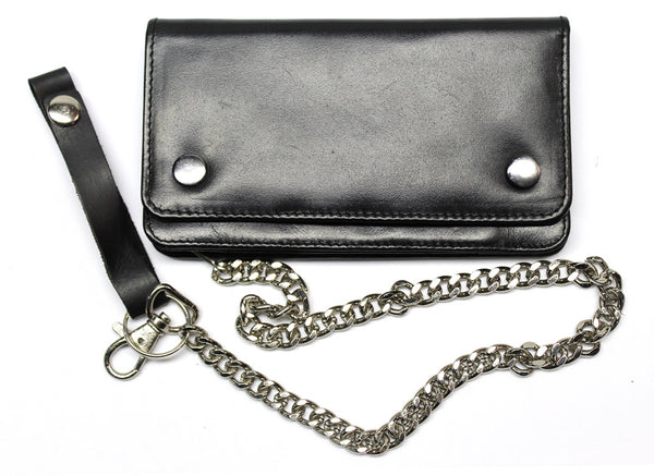 6 1/4 inch Biker Wallet with Chain - Soft Leather - Black