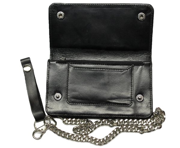 6 1/4 inch Biker Wallet with Chain - Soft Leather - Black
