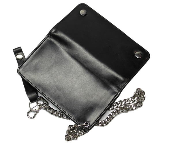 6 1/4 inch Biker Wallet with Chain - Soft Leather - Black
