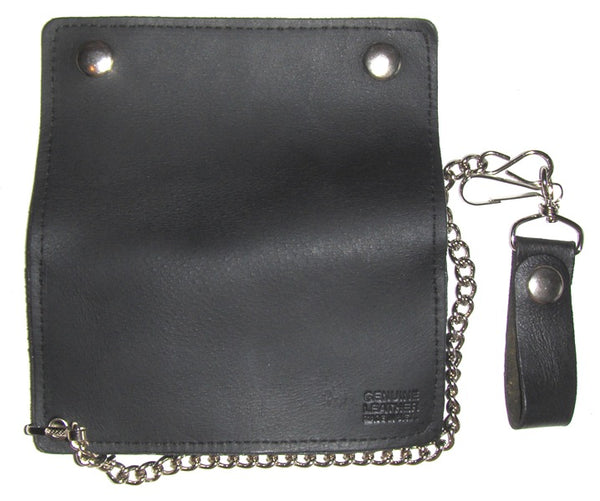 6 inch Biker Wallet - Black Oil Tanned Leather - USA MADE