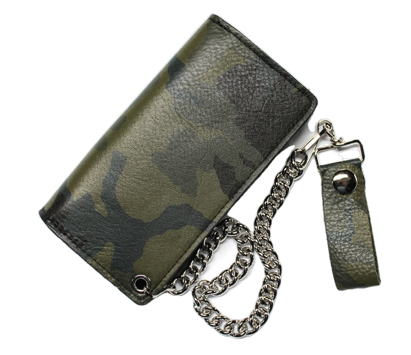6 inch Camo Leather Biker Wallet - USA MADE
