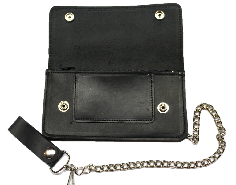 Black Leather Biker Chain Wallet with Zipper