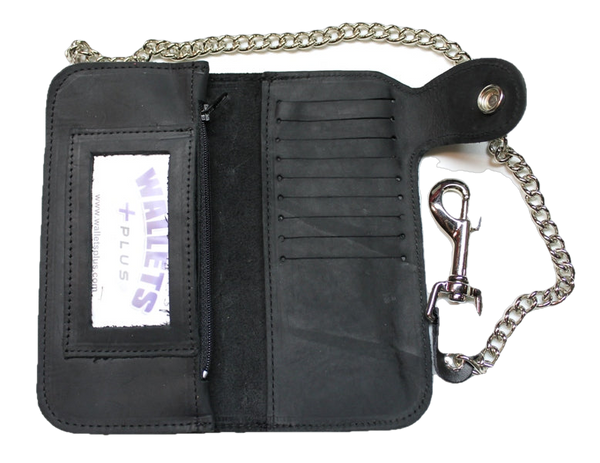 7 inch Deluxe Biker Wallet - With Side Snap- Black - USA MADE
