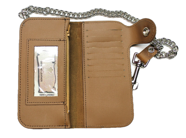 7 inch Deluxe Biker Wallet - With Side Snap- Brown - USA MADE