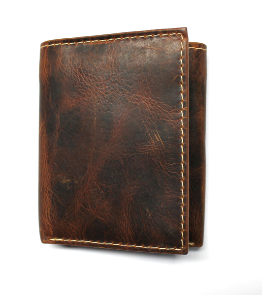 Oil Tanned Cowhide Leather Trifold Wallet - RFID Safe