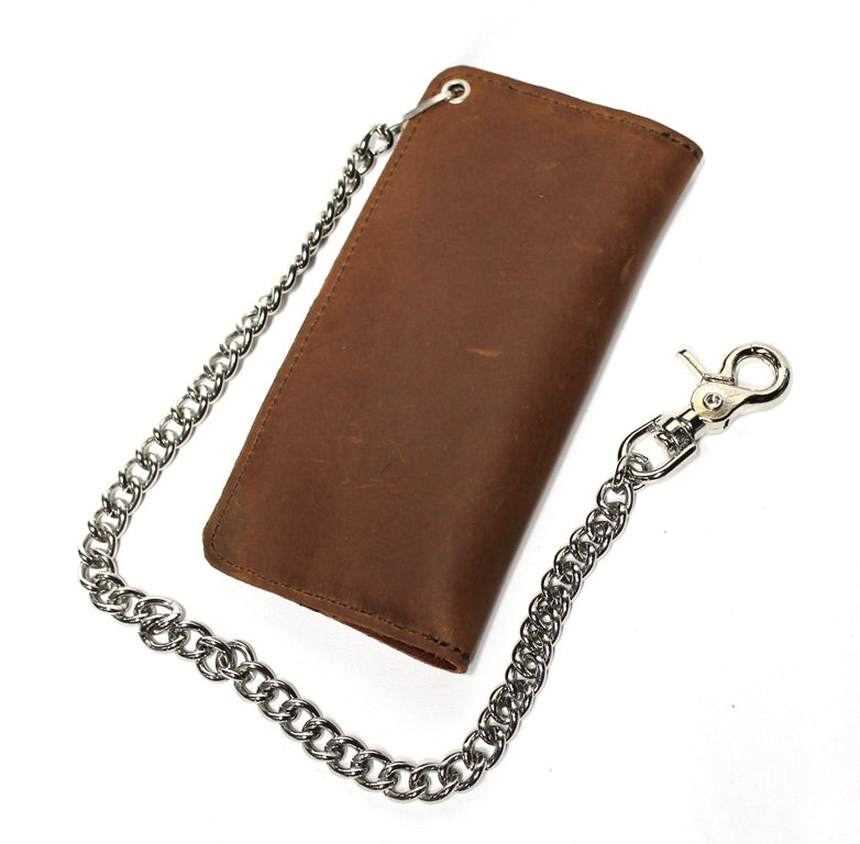 Leather Chain Wallet for Bikers - Brown