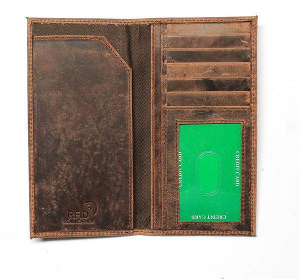 Fire Fighter Roper Wallet / Checkbook - RFID Protected - Crazy Horse Leather