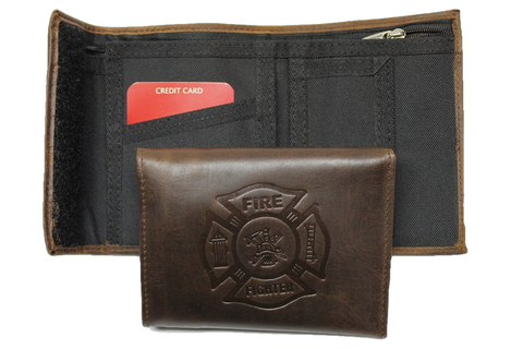 Fire Fighter Leather and Nylon Bifold Wallet - Dark Brown
