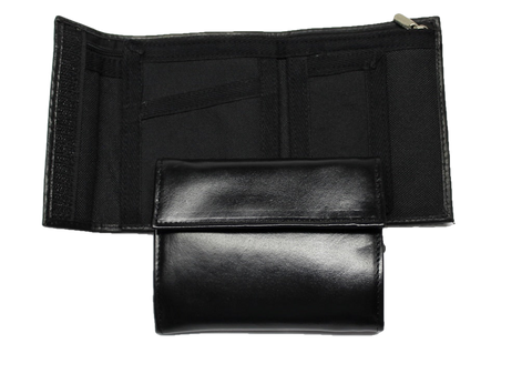 Leather and Nylon Bifold Wallet with Coin Pocket - Black