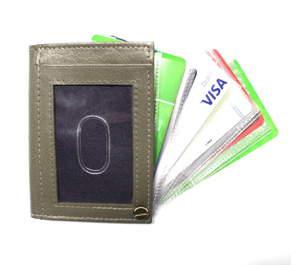 Credit Card Holder -Fan Style RFID Safe- Gray Leather