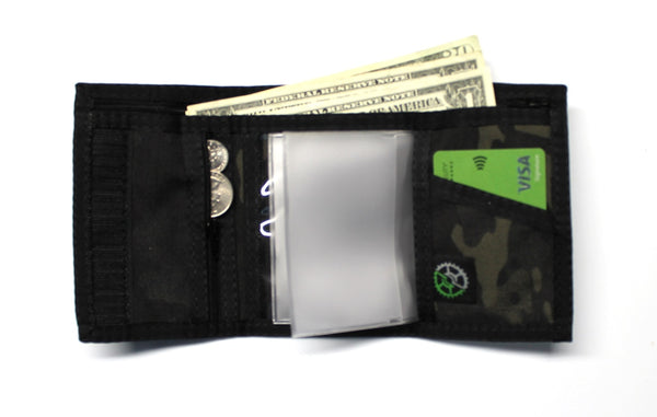 Black Multi Cam Military Camo Nylon Trifold Wallet by Sprocket - Made in USA