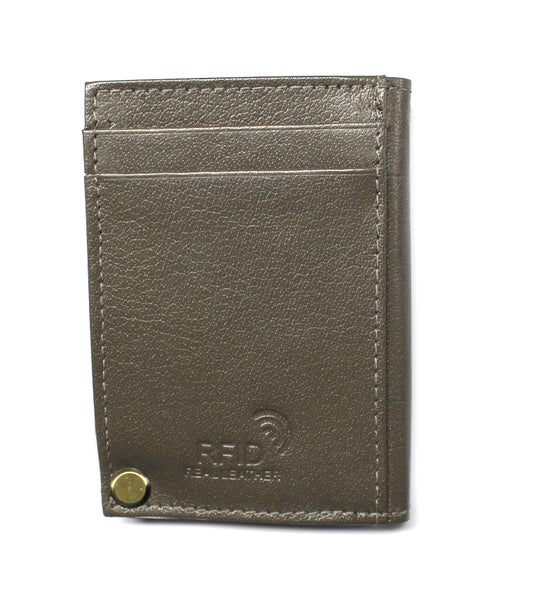 Credit Card Holder -Fan Style RFID Safe- Gray Leather