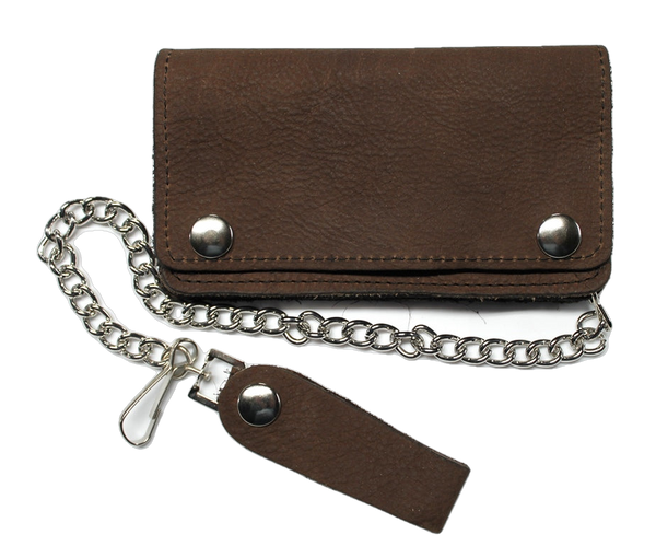 Super Soft 6 inch Biker Wallet with Chain Made in USA -Brown