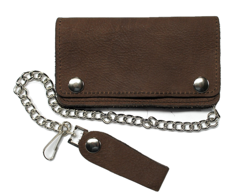 Super Soft 6 inch Biker Wallet with Chain Made in USA -Brown