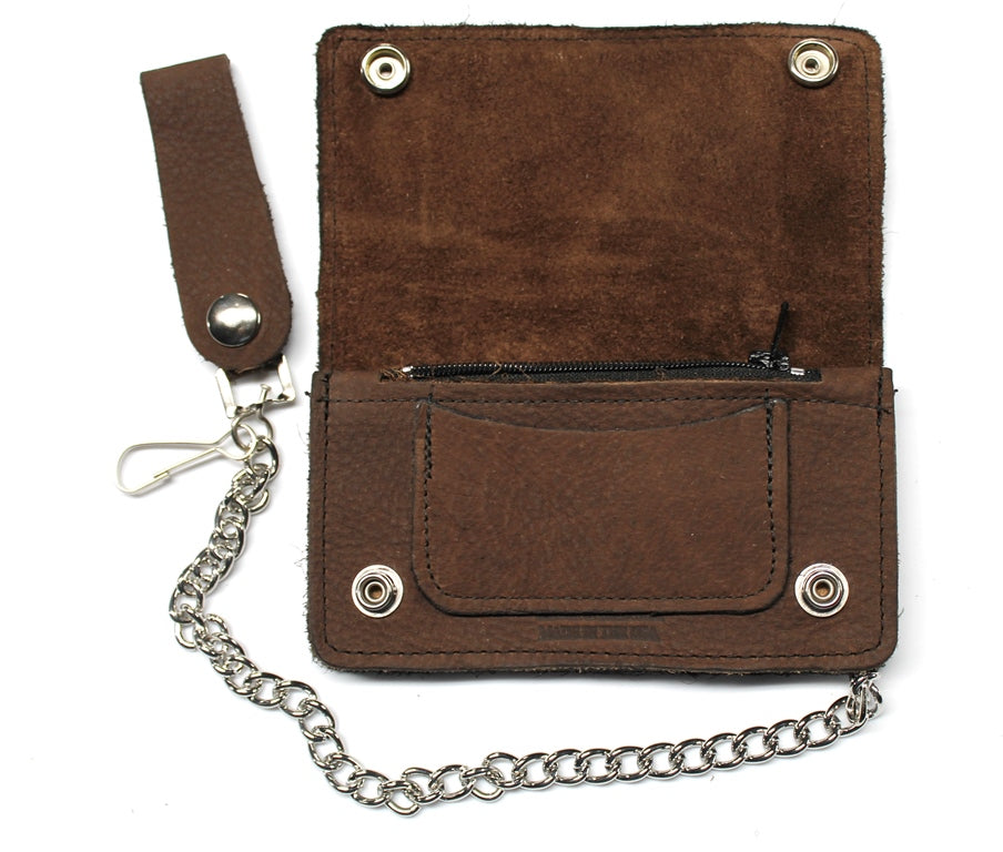 6 inch Biker Wallet - Brown Pull Up Leather – Wallets Plus