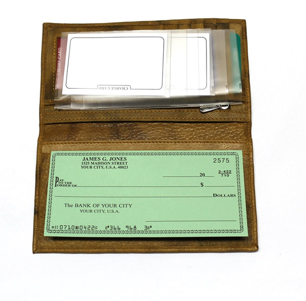 RFID Protected Leather Checkbook Cover - Tan