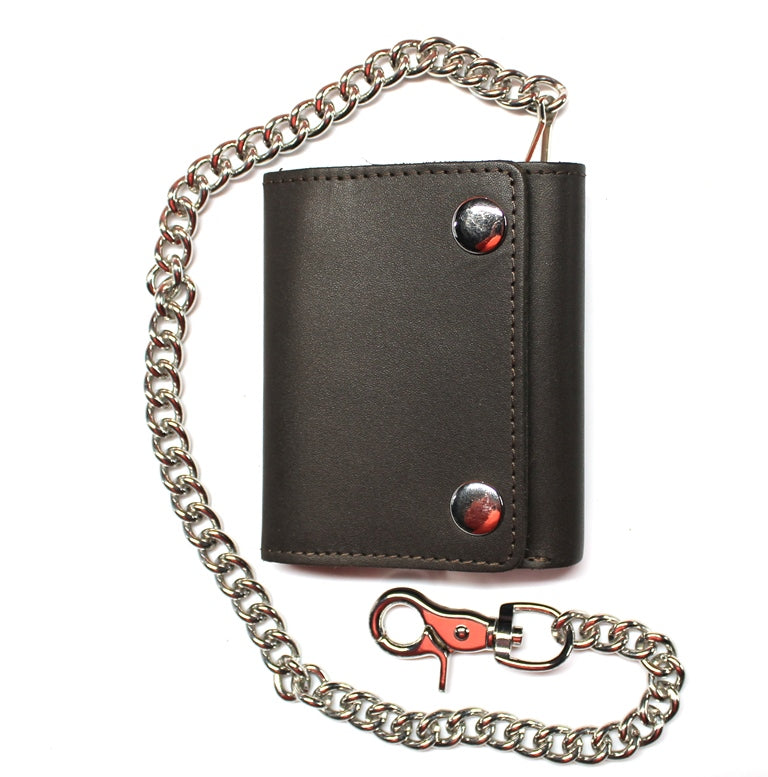 Black Premium Leather Biker Chain Wallet with ID Window
