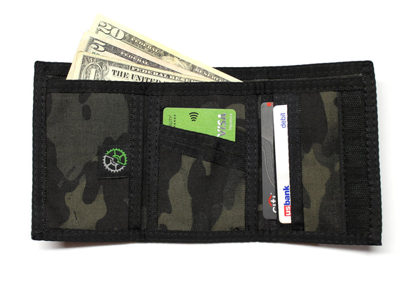 Black Mutlcam Camo Trifold Wallet 600D Nylon with 6 Credit Card Pockets - Made in USA