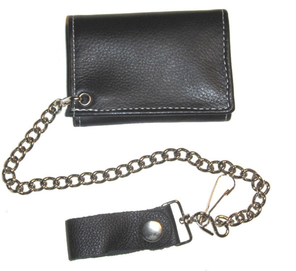 4  inch Glove Leather Trifold with Chain - USA MADE