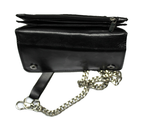 6 1/4 inch Biker Wallet with Chain - Soft Leather - Black