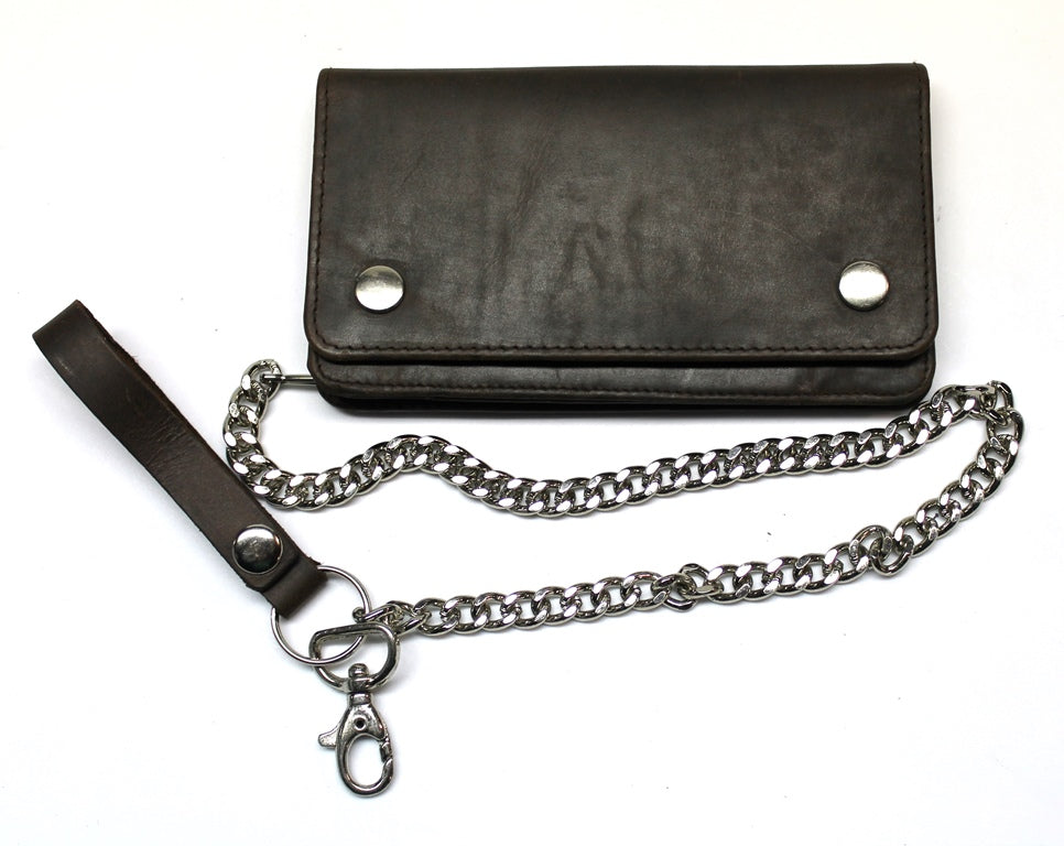 6 1/4 inch Biker Wallet with Chain - Antique Leather - Dark 6 1/4 inch Biker Wallet with Chain - Antique Leather - Dark