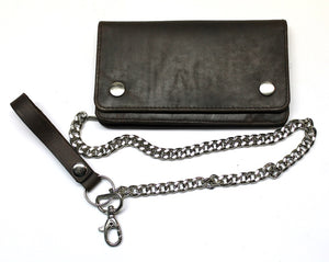 6 1/4 inch Biker Wallet with Chain - Antique Leather - Dark Brown