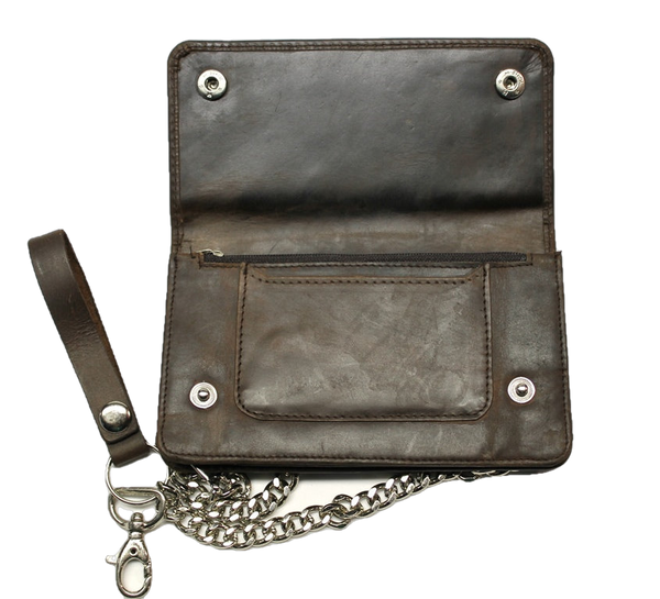 6 1/4 inch Biker Wallet with Chain - Antique Leather - Dark Brown