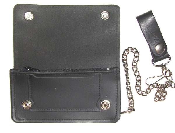 6 inch Biker Wallet - Black Oil Tanned Leather - USA MADE