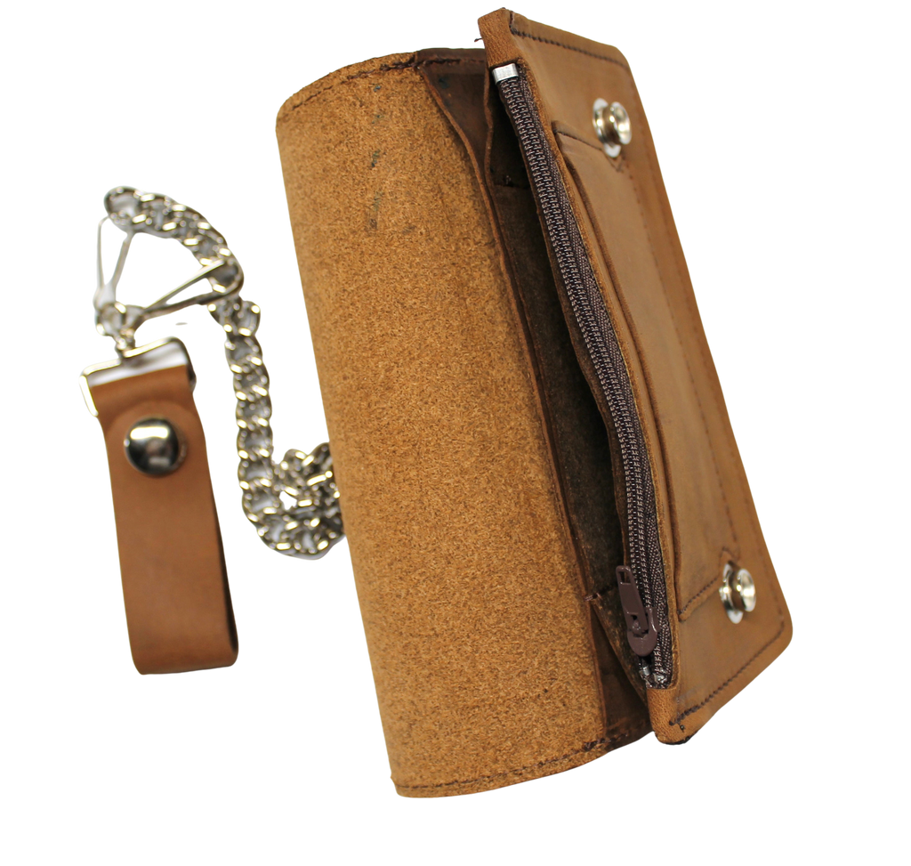 6 Inch Wallet 6 inch Biker Wallet - Brown Pull Up Leather – Wallets Plus