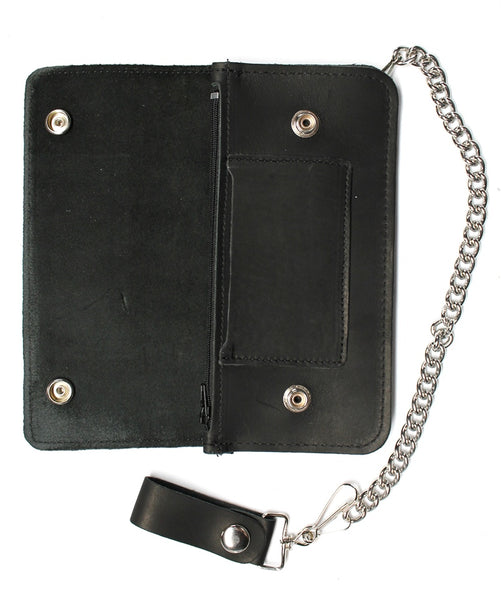 8 inch Oil Tanned Leather Trucker Wallet - Black - USA MADE