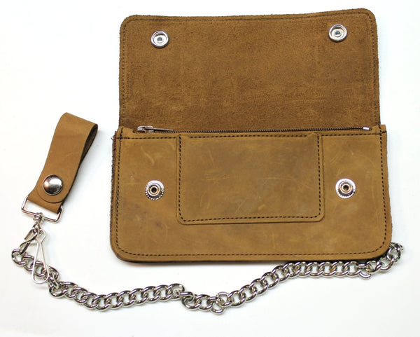 Trucker Wallet in Natural Tanned Leather-  Brown - USA MADE