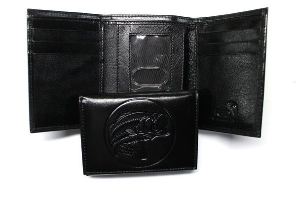 Bass Fishing Trifold Wallet Black Leather Embossed