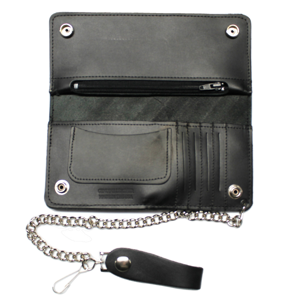 Deluxe Credit Card Biker / Trucker Wallet with Chain -Black Leather