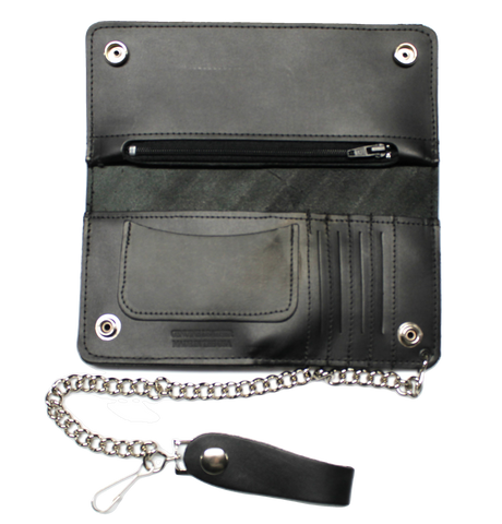 Deluxe Credit Card Biker / Trucker Wallet with Chain -Black Leather