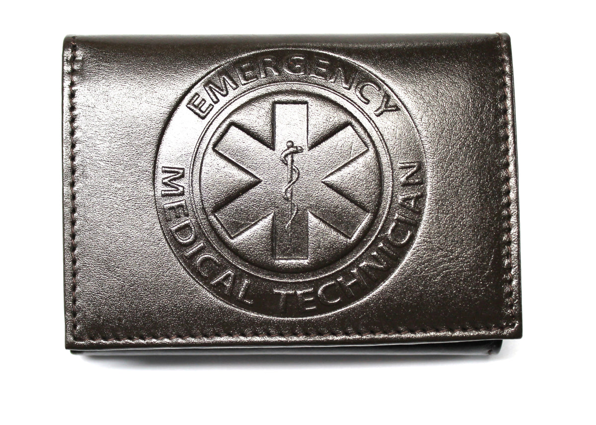EMT Embossed Trifold Wallet Emergency Medical Tech- Dark Brown 