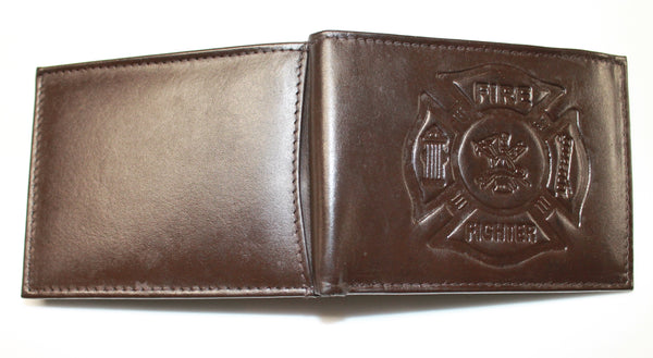 Firefighter Front Pocket Slim ID Bifold Wallet - Dark Brown Leather