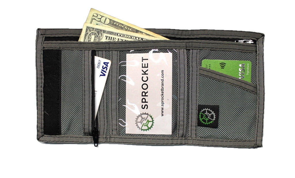 Ballistic Nylon Trifold Wallet by Sprocket Gray Made in USA