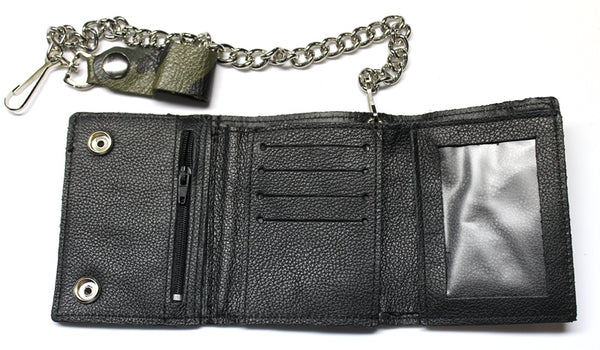 Camo Leather Trifold with Chain - Green Camo
