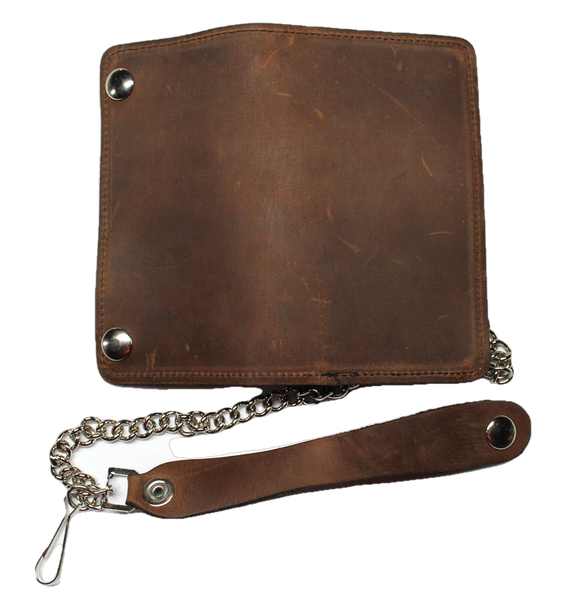 Crazy Horse Leather Biker Wallet with Chain Made in USA