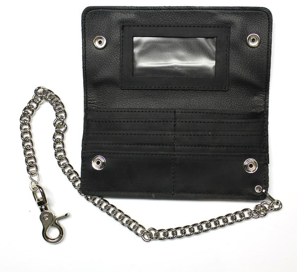 Credit Card Biker Wallet with Chain - Black Oil Tanned Leather
