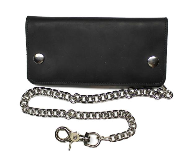 Credit Card Biker Wallet with Chain - Black Oil Tanned Leather
