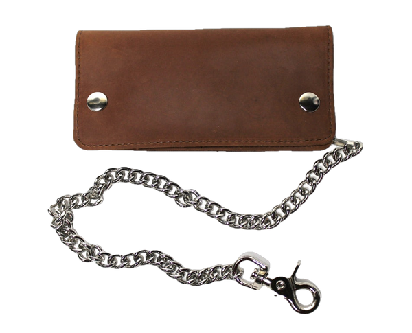Credit Card Biker Wallet with Chain - Brown Nubuck Leather