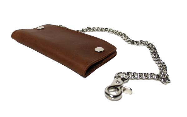 Credit Card Biker Wallet with Chain - Brown Nubuck Leather