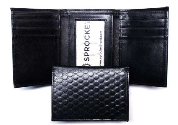 Dot Embossed Trifold Black Leather