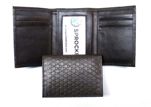 Dot Embossed Trifold Dark Brown Leather