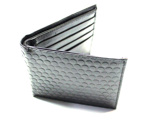 Dot Pattern Embossed Billfold Style Wallet - Black Leather
