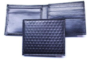Dot Pattern Embossed Billfold Style Wallet - Black Leather