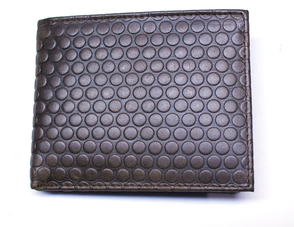 Dot Pattern Embossed Billfold Style Wallet - Dark Brown Leather