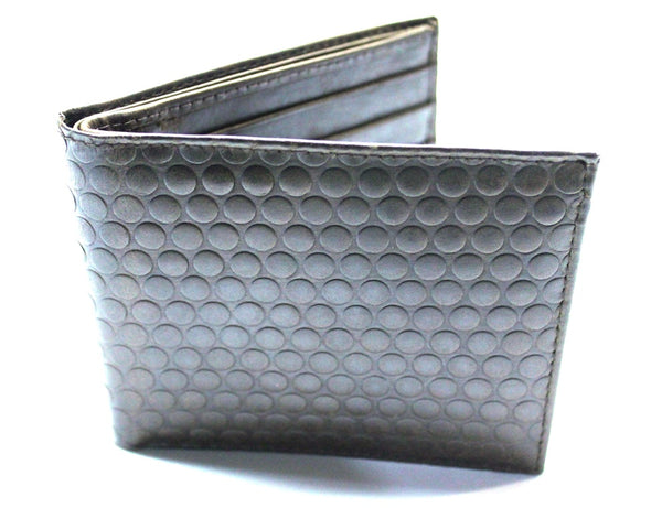 Dot Pattern Embossed Billfold Style Wallet - Dark Brown Leather